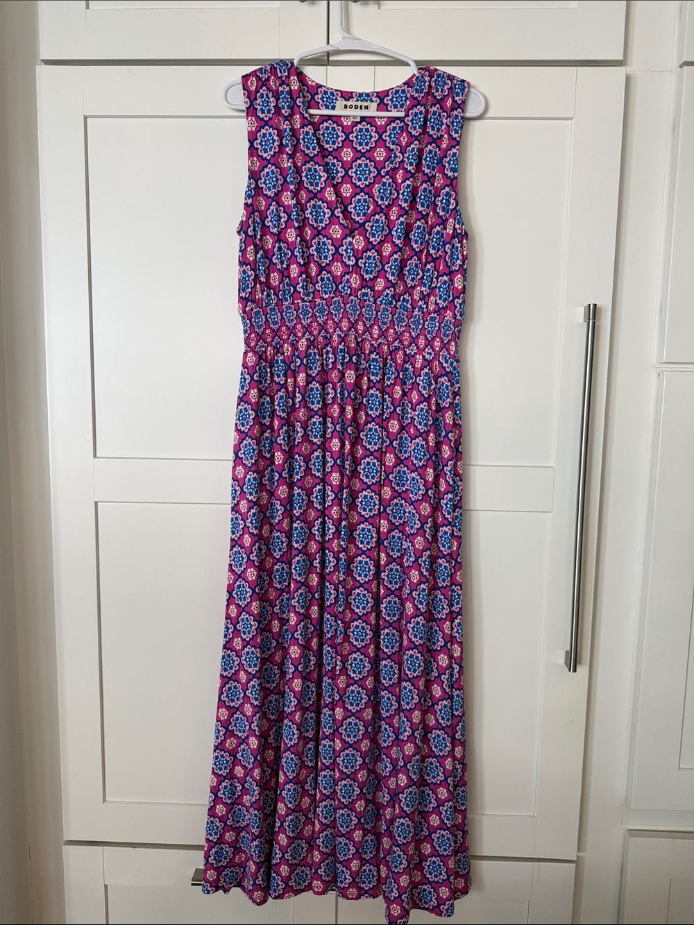 Boden Sleeveless Pink and Blue Printed Maxi Dress